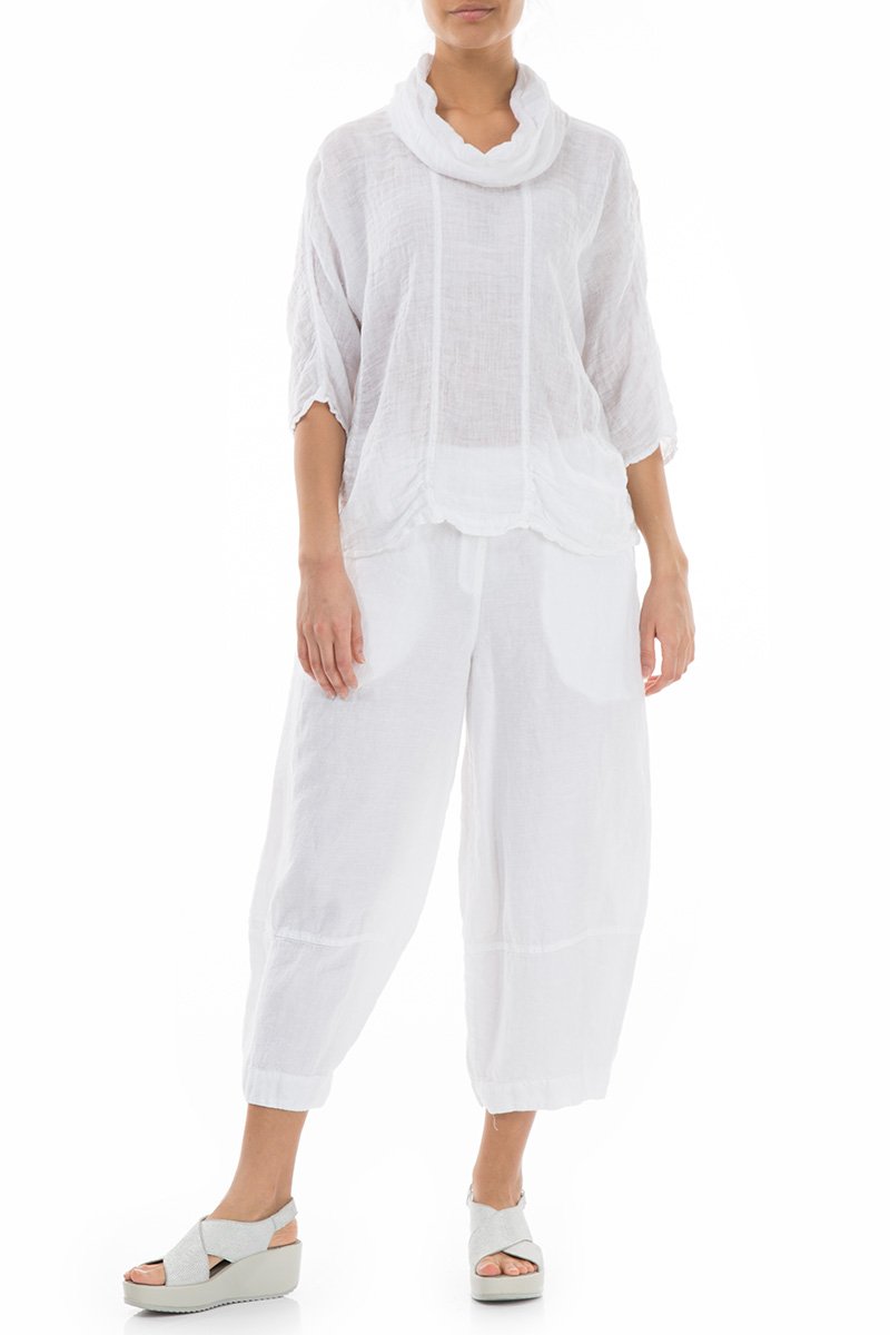 Cowl Neck White Linen Blouse - GRIZAS | Natural Contemporary Womenswear