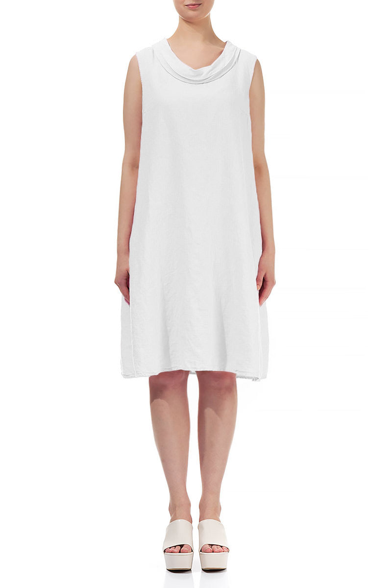 Cowl Neck White Linen Midi Dress