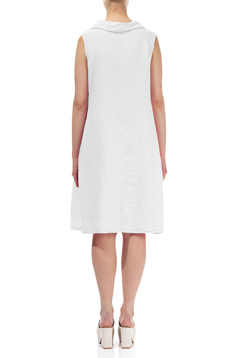 Cowl Neck White Linen Midi Dress