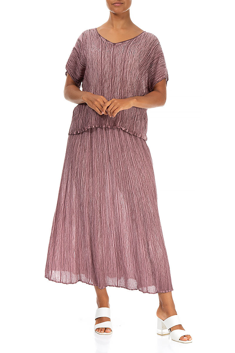 Crinkled Washed Effect Redwood Silk Viscose Skirt