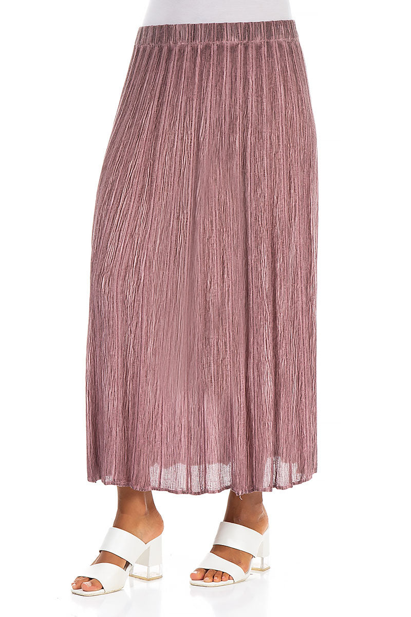 Crinkled Washed Effect Redwood Silk Viscose Skirt