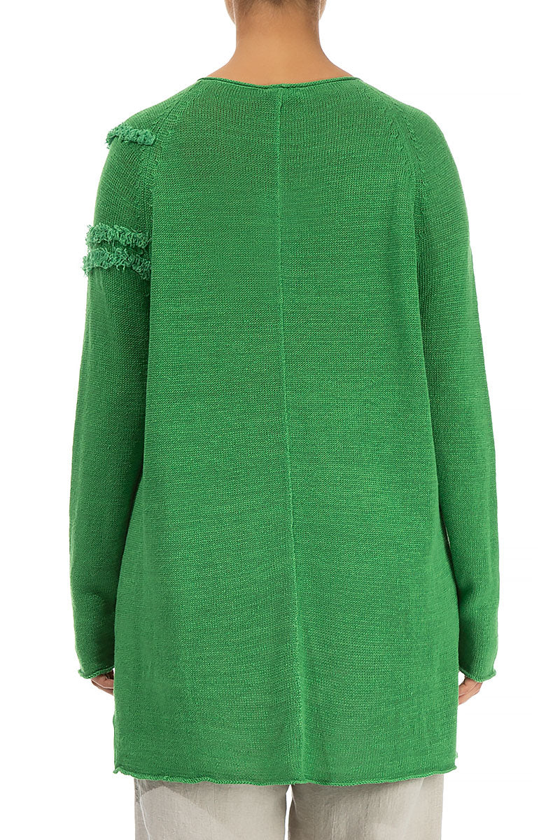 Decorated Front Spring Green Linen Jumper