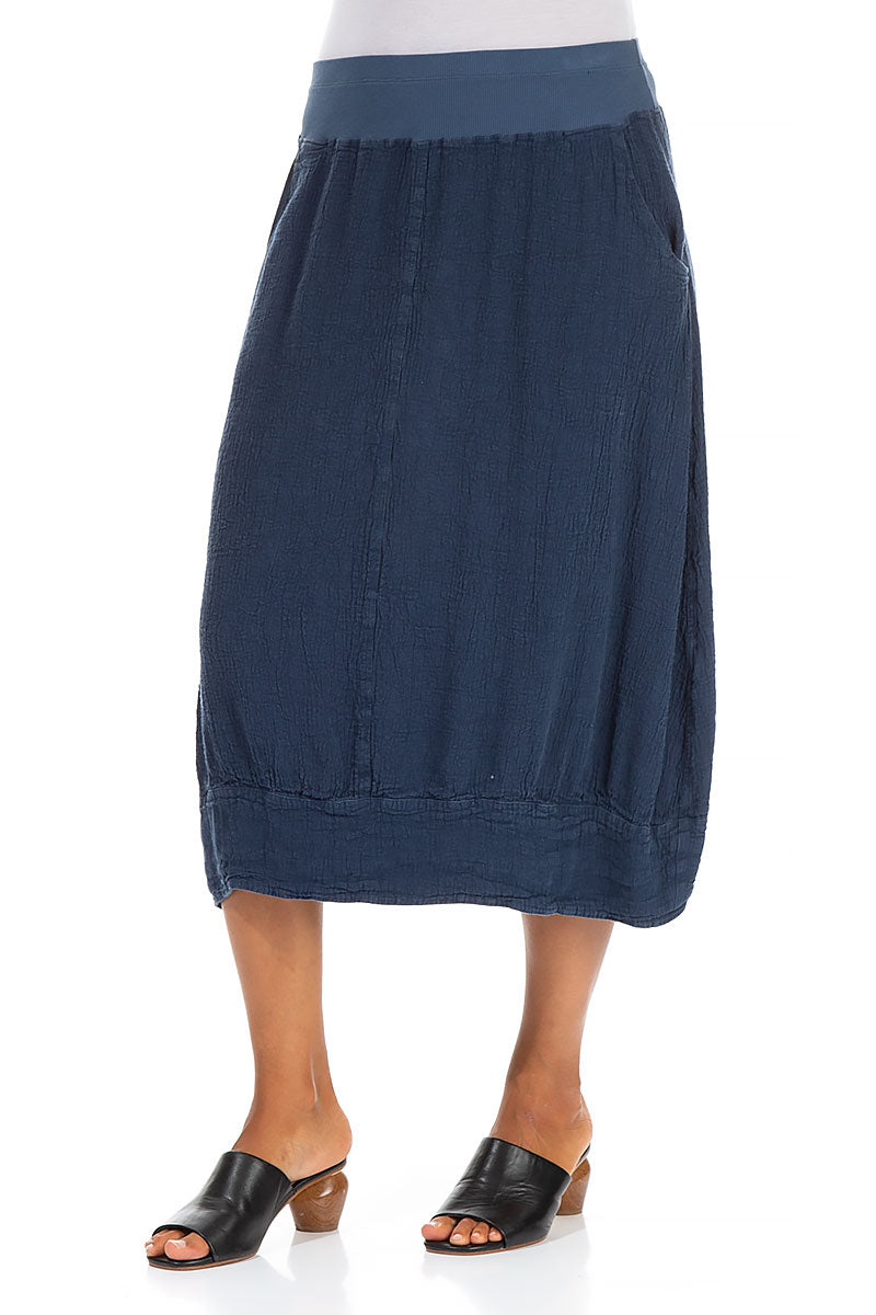 Denim Blue Linen Midi Skirt