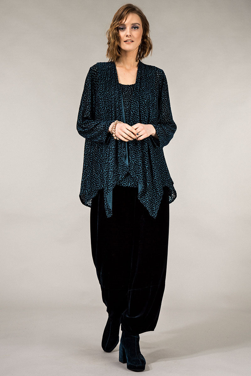 Devoré Dot Petrol Blue Velvet Jacket - Blouse