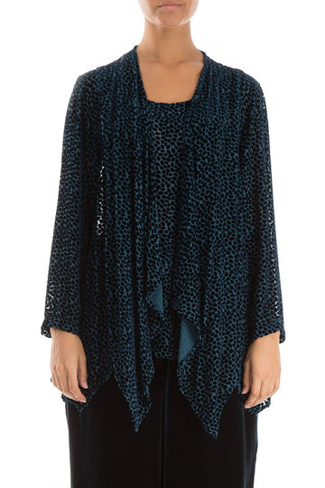 Devoré Dot Petrol Blue Velvet Jacket - Blouse