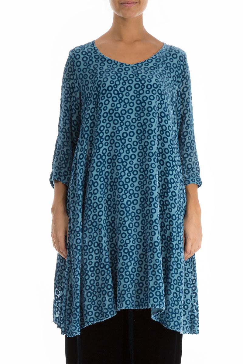 Devoré Ring Sky Blue Silk Velvet Dress Tunic