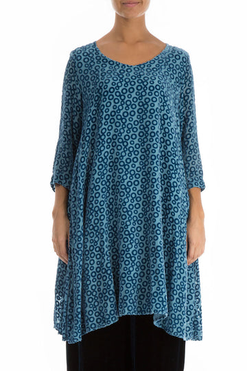Devoré Ring Sky Blue Silk Velvet Dress Tunic