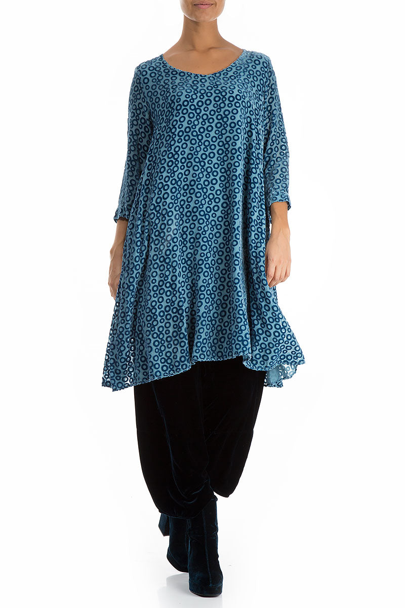 Devoré Ring Sky Blue Silk Velvet Dress Tunic