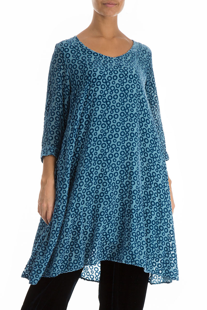 Devoré Ring Sky Blue Silk Velvet Dress Tunic