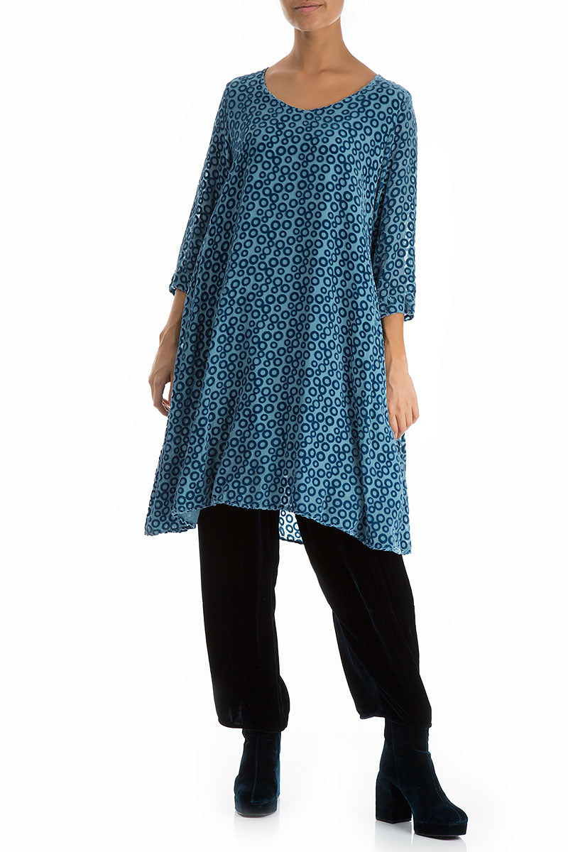 Devoré Ring Sky Blue Silk Velvet Dress Tunic