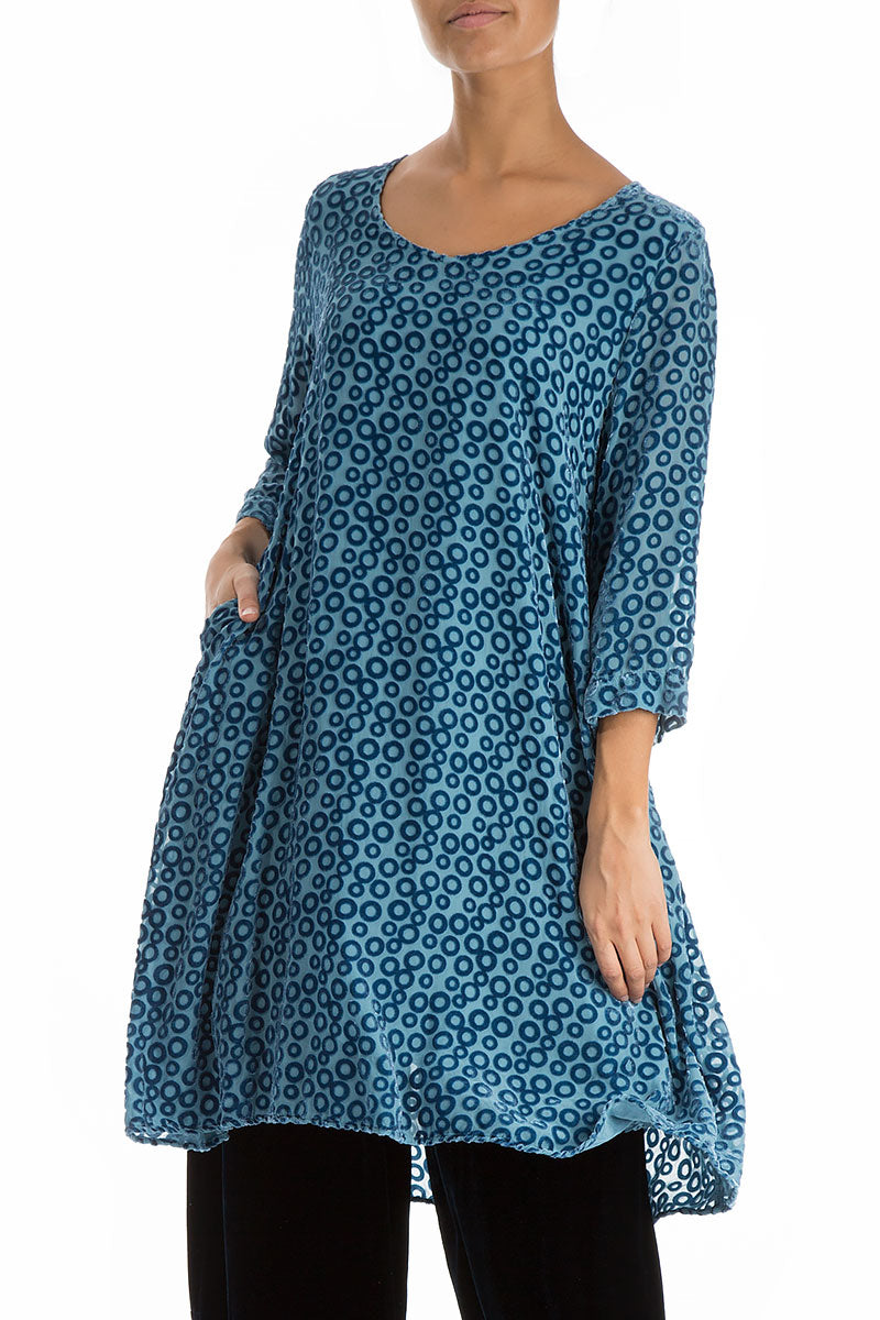 Devoré Ring Sky Blue Silk Velvet Dress Tunic