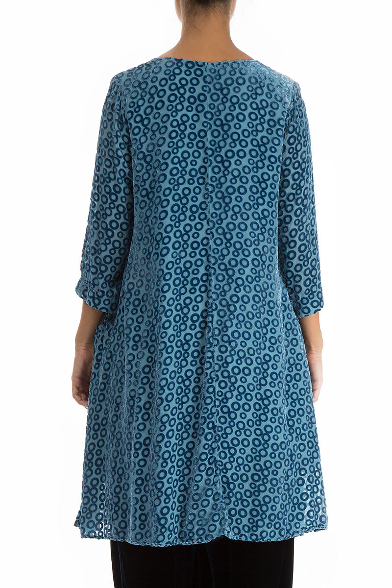 Devoré Ring Sky Blue Silk Velvet Dress Tunic