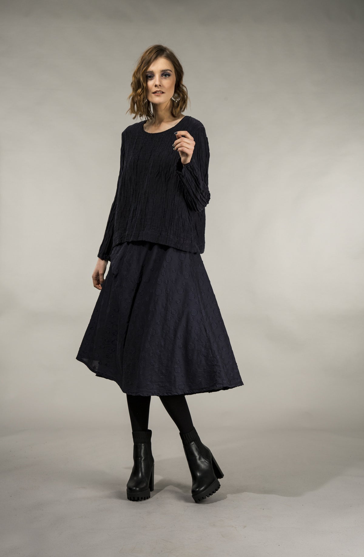 Dotty Dark Purple Silk Cotton Skirt