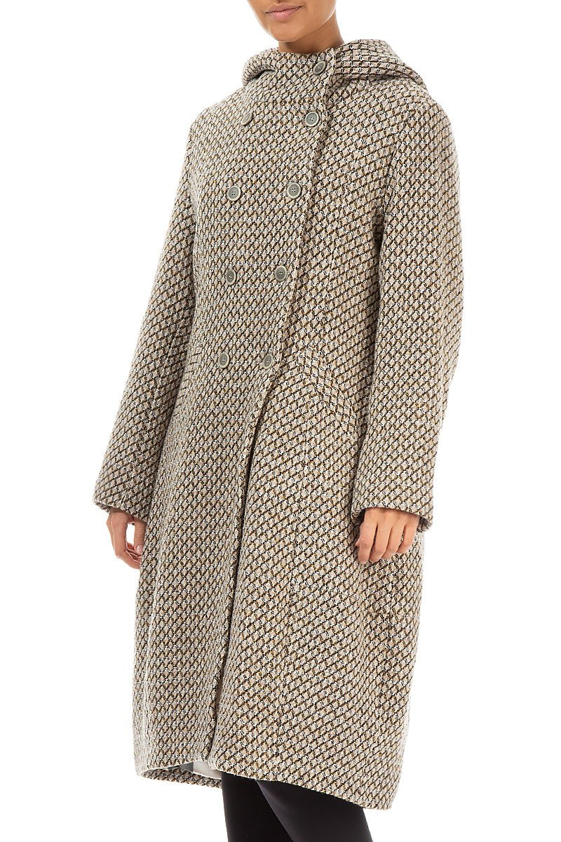 Double Breasted Beige Virgin Wool Coat