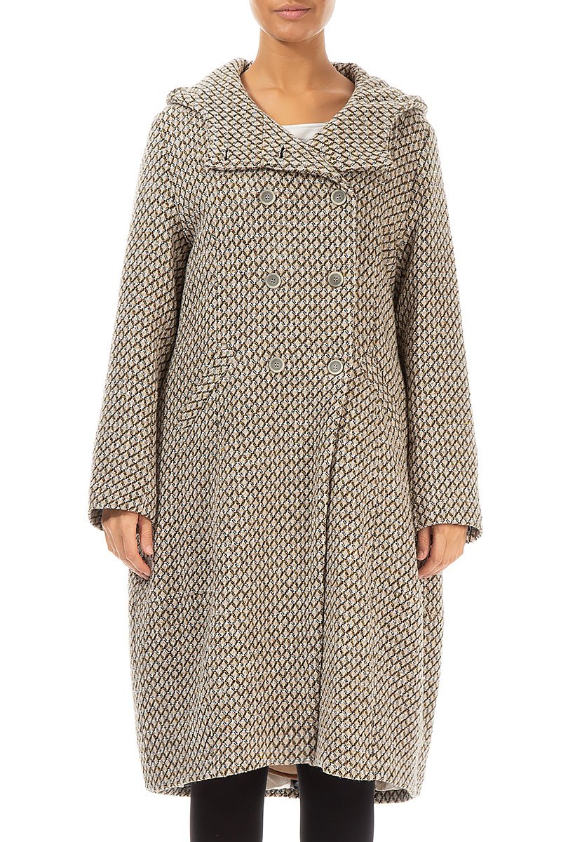 Double Breasted Beige Virgin Wool Coat