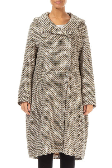 Double Breasted Beige Virgin Wool Coat