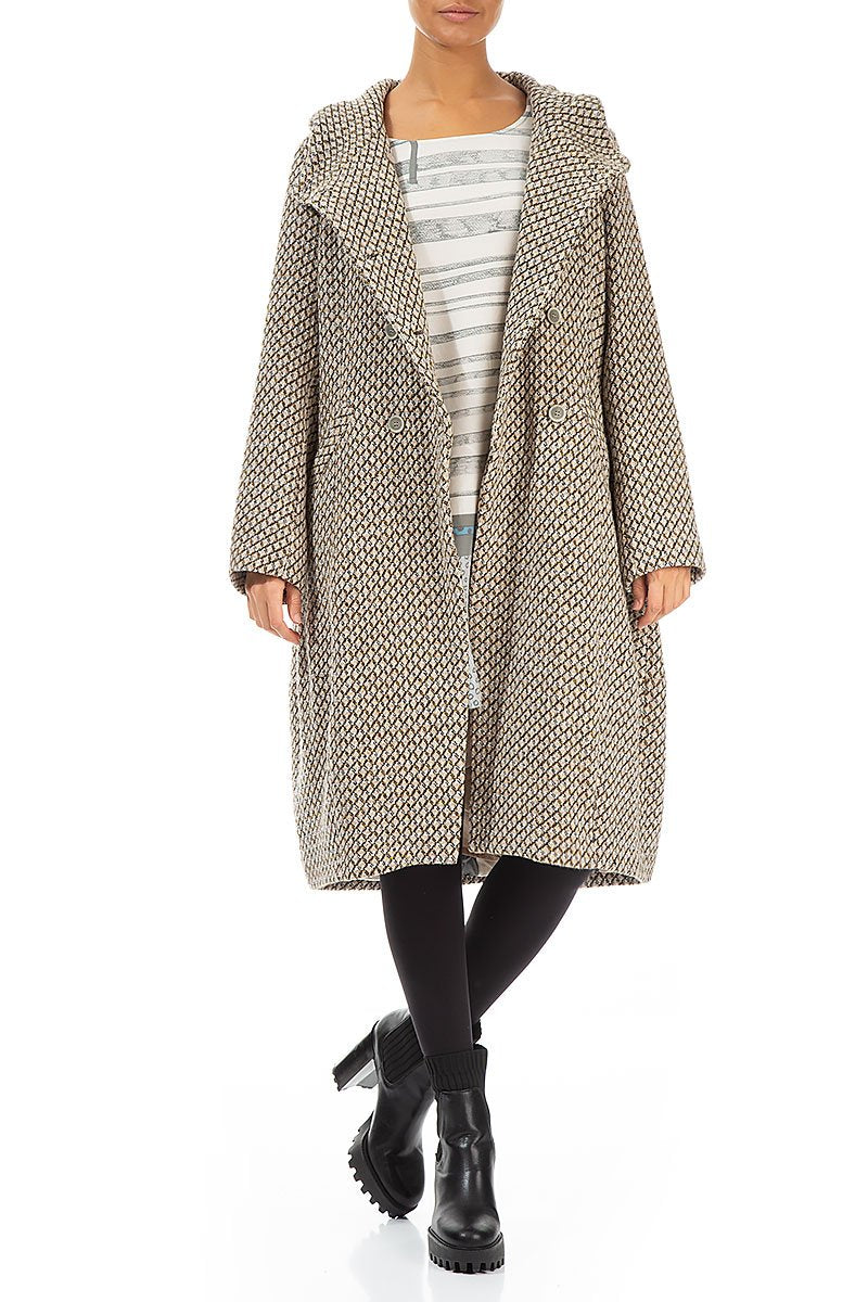 Double Breasted Beige Virgin Wool Coat