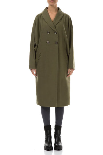 Double Breasted Khaki Wool Cashmere Coat