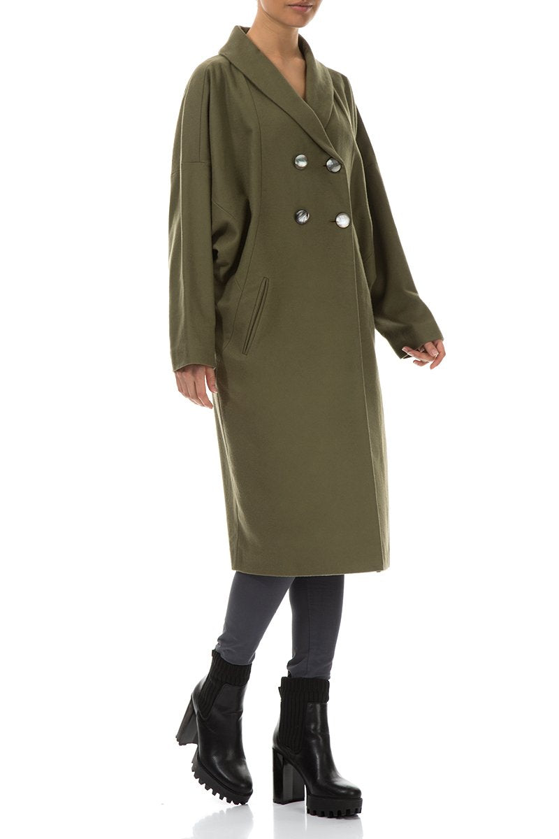 Double Breasted Khaki Wool Cashmere Coat