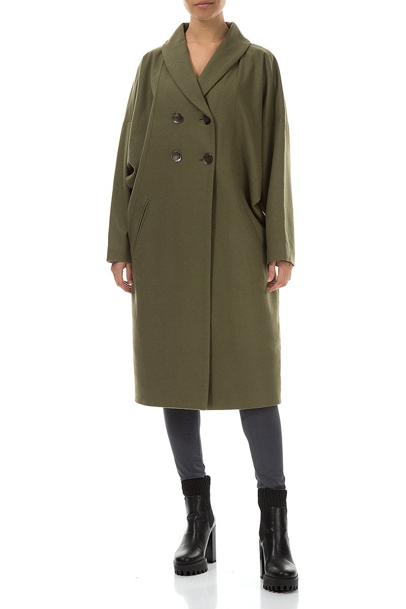Double Breasted Khaki Wool Cashmere Coat