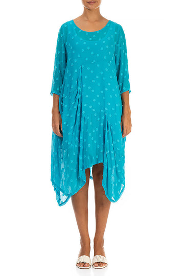Draped Bright Turquoise Dotty Silk Dress