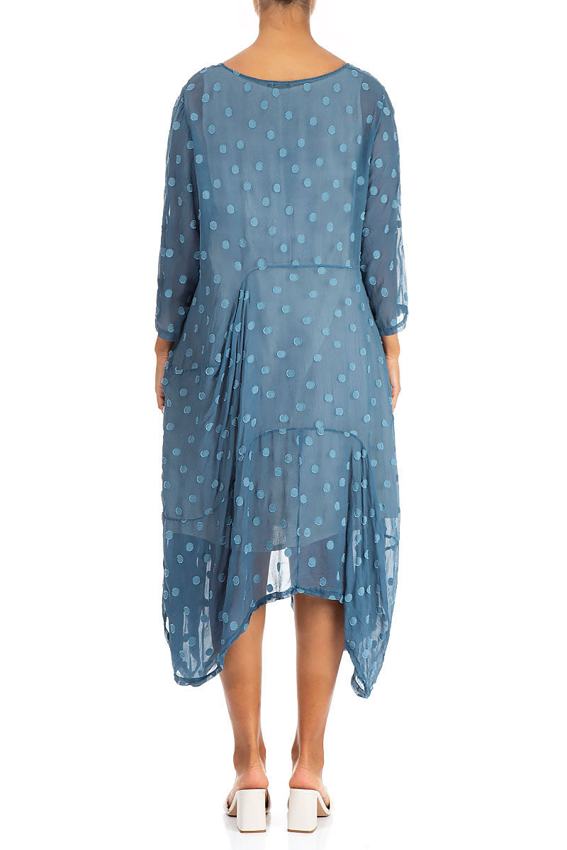 Draped Denim Dotty Silk Dress