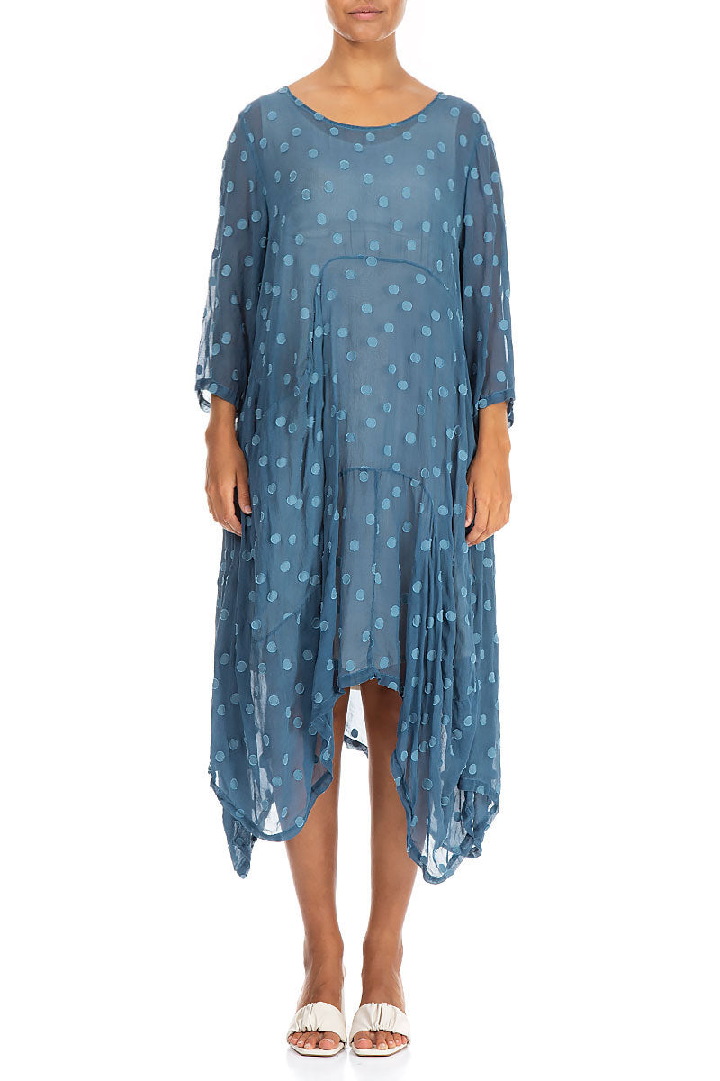 Draped Denim Dotty Silk Dress