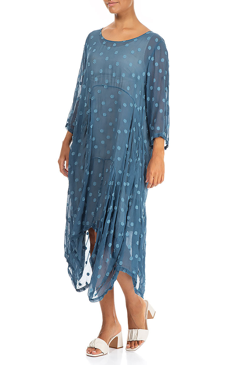 Draped Denim Dotty Silk Dress