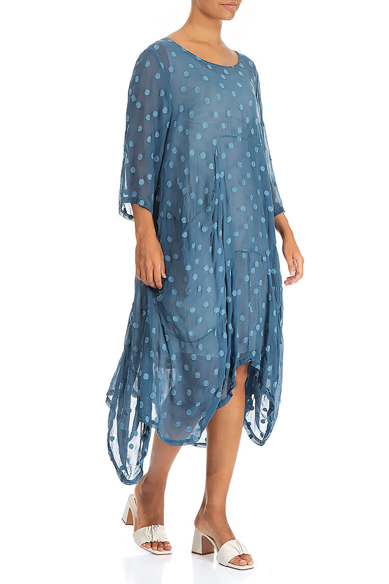 Draped Denim Dotty Silk Dress