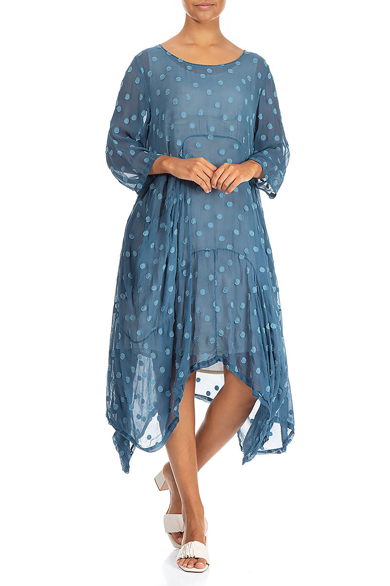 Draped Denim Dotty Silk Dress