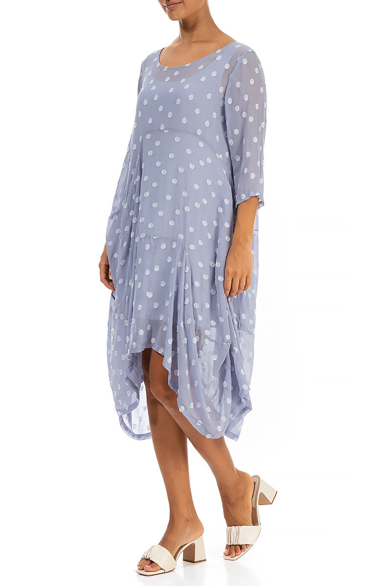 Draped Lavender Dotty Silk Dress