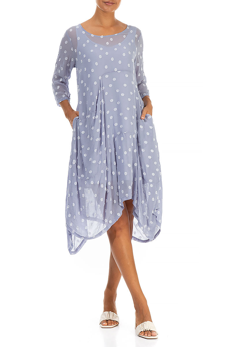 Draped Lavender Dotty Silk Dress