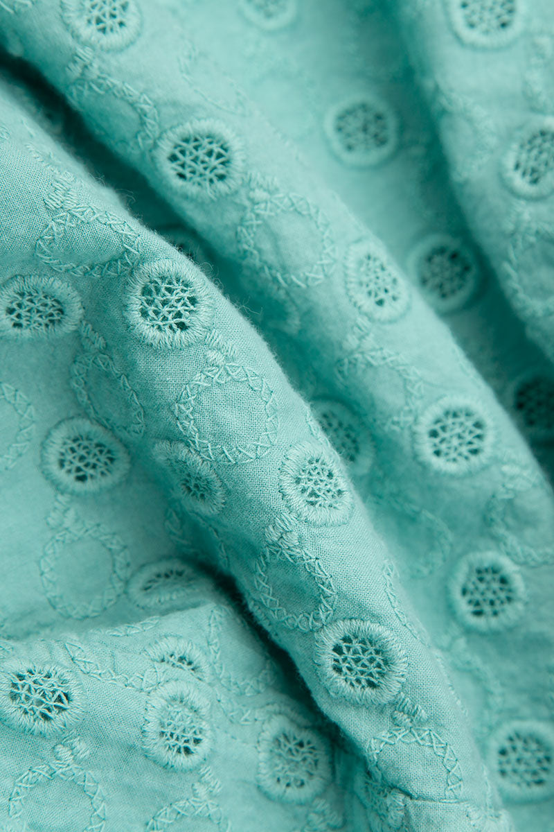Embroidered Button Back Mint Green Cotton Blouse