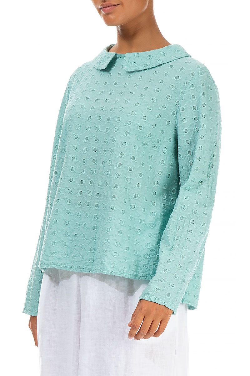 Embroidered Button Back Mint Green Cotton Blouse
