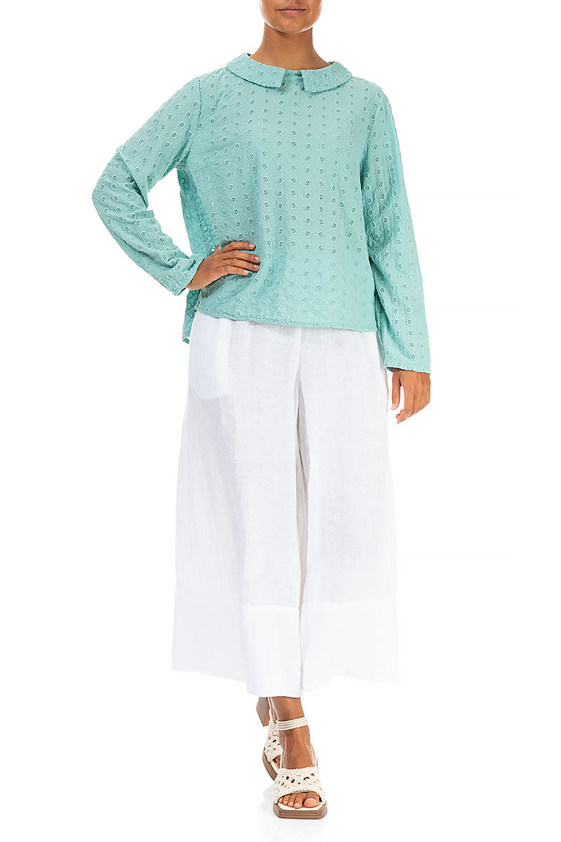 Embroidered Button Back Mint Green Cotton Blouse