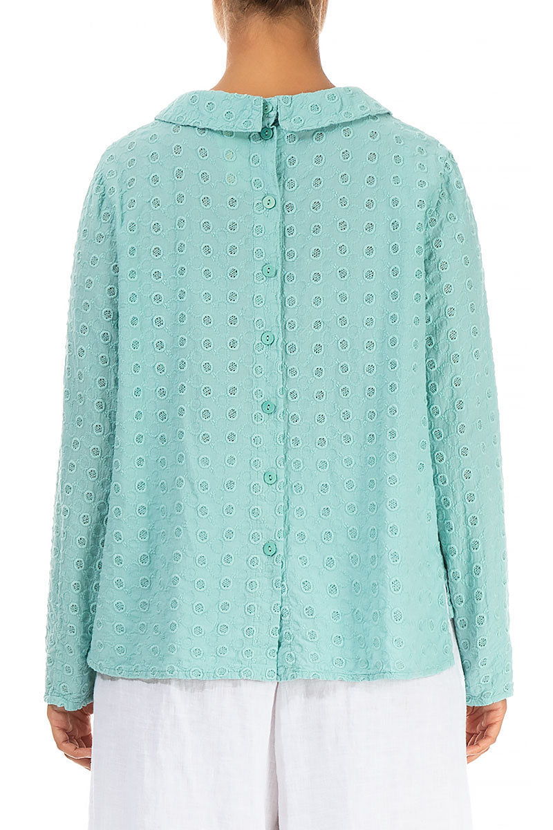 Embroidered Button Back Mint Green Cotton Blouse