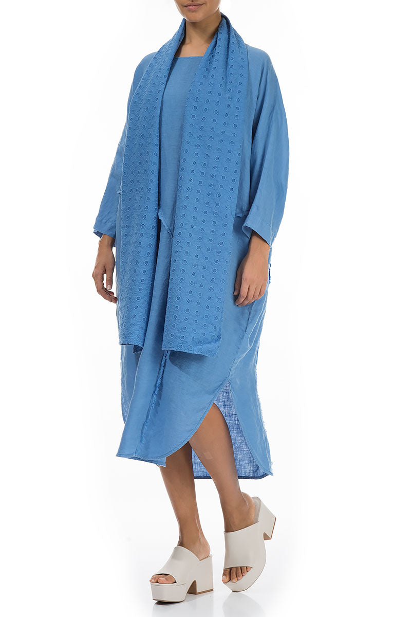 Embroidered Cornflower Cotton Scarf