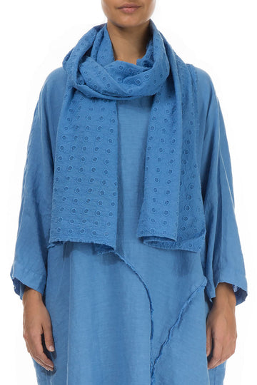 Embroidered Cornflower Cotton Scarf
