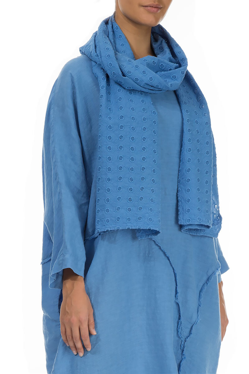 Embroidered Cornflower Cotton Scarf
