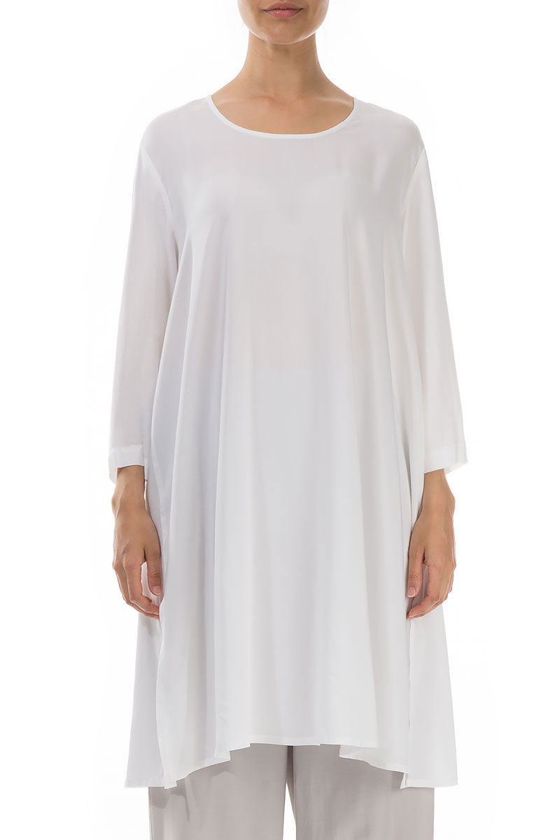 Buttoned Back White Silk Tunic