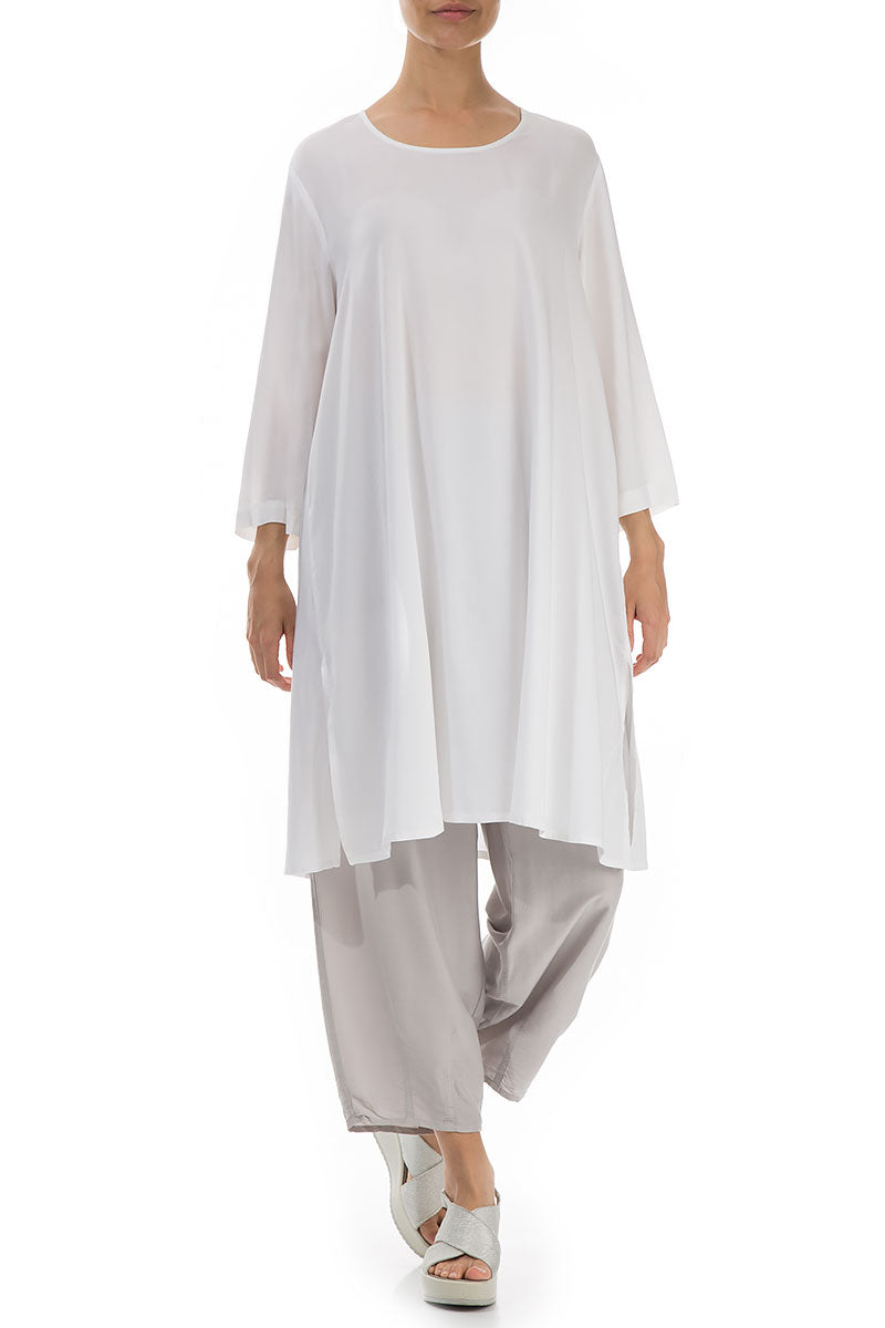 Buttoned Back White Silk Tunic