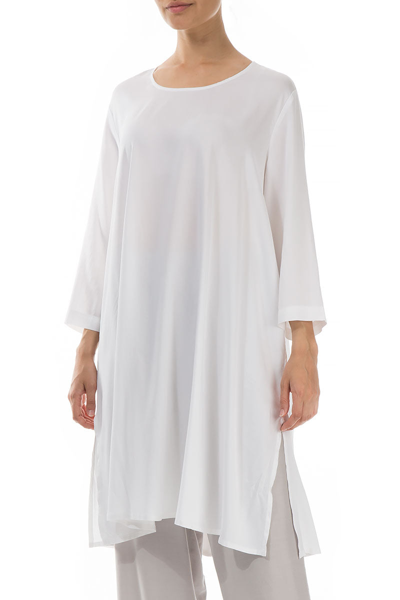 Buttoned Back White Silk Tunic