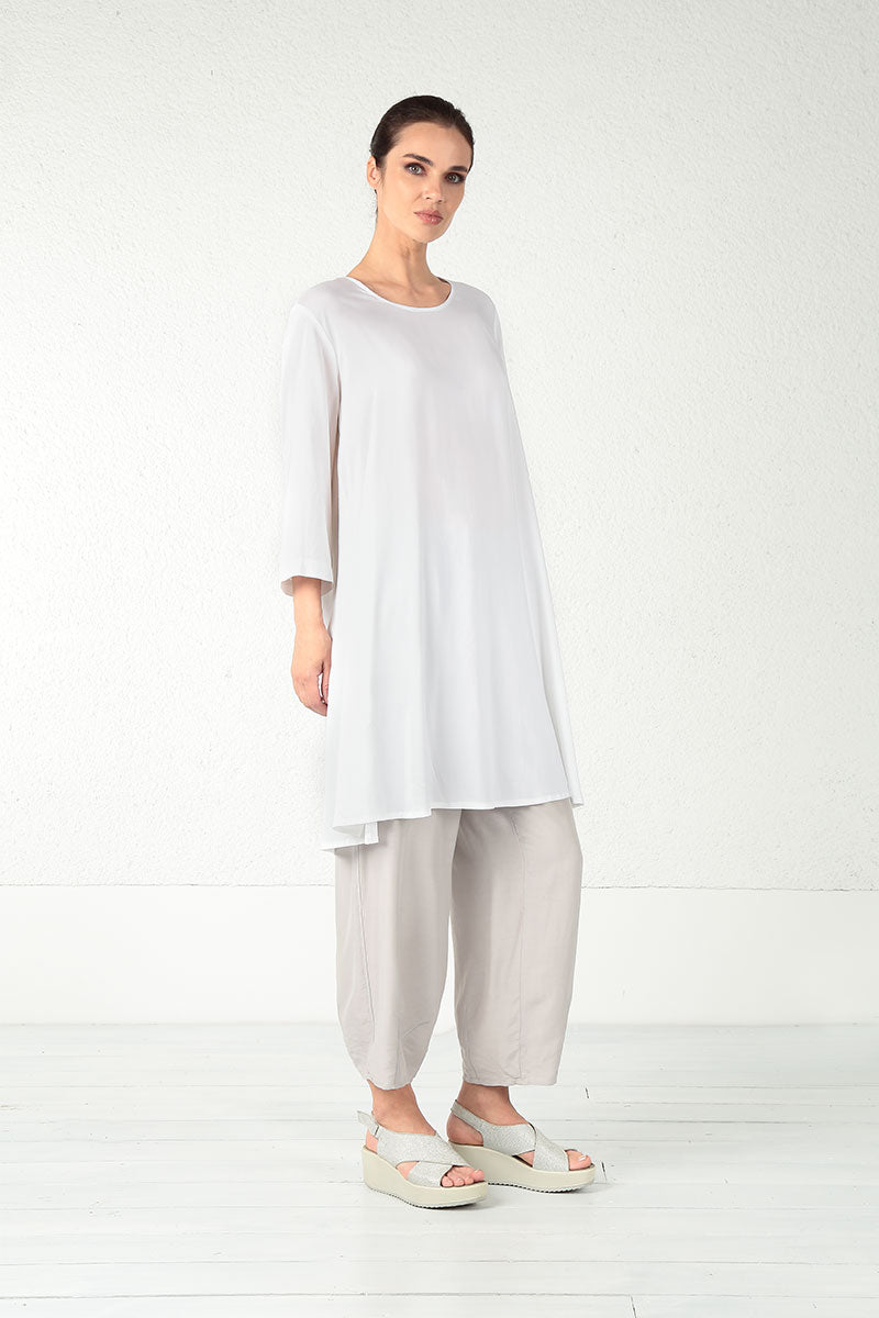 Buttoned Back White Silk Tunic