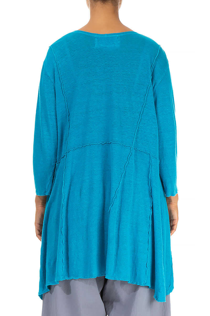 Exposed Seam Bright Turquoise Linen Tunic
