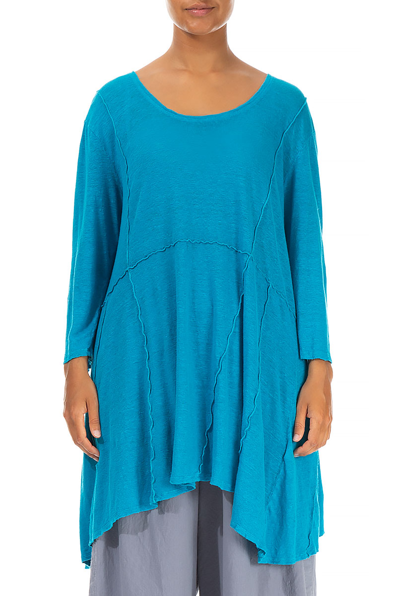 Exposed Seam Bright Turquoise Linen Tunic