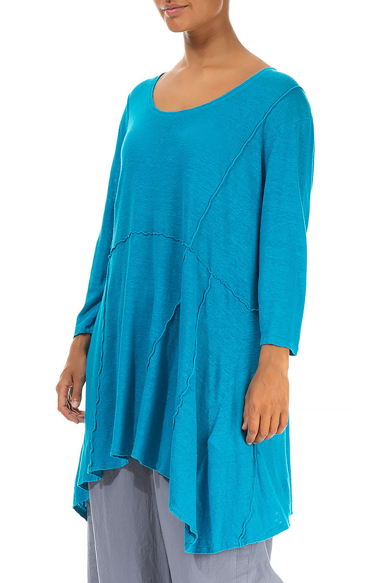 Exposed Seam Bright Turquoise Linen Tunic