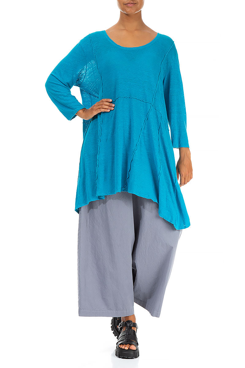 Exposed Seam Bright Turquoise Linen Tunic