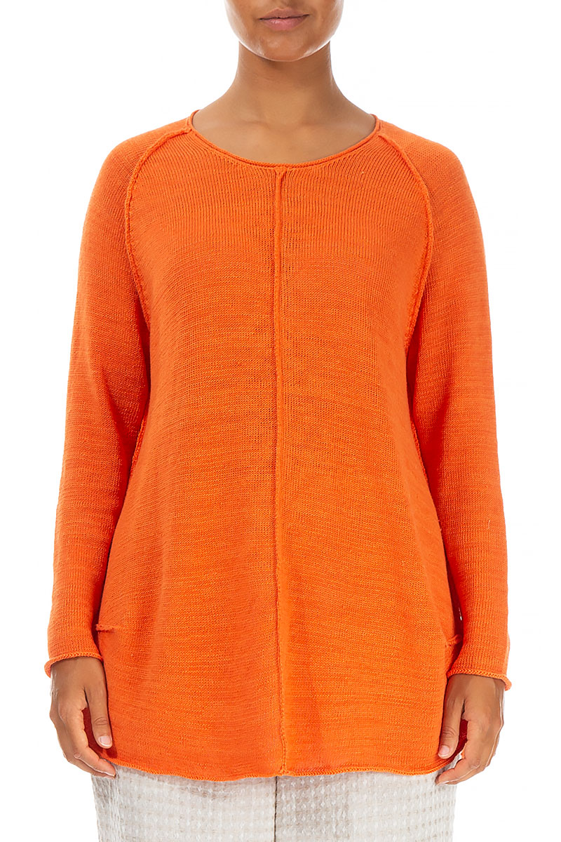 Exposed Seam Neon Orange Linen Jumper
