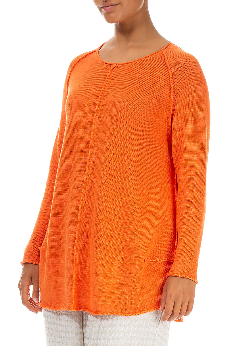 Exposed Seam Neon Orange Linen Jumper