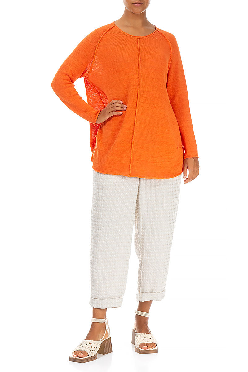 Exposed Seam Neon Orange Linen Jumper